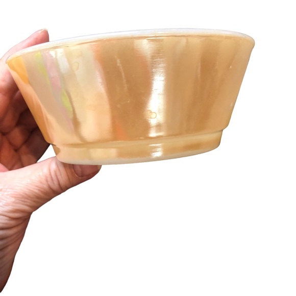 FIRE KING Anchor Hocking Cup & Bowl Peach Lustre EUC Ware Glass Block Letters - Picture 2 of 10